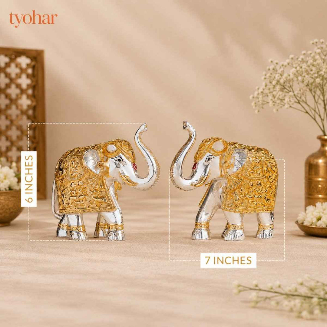 Trunk Up Elephant Pair - Gold & Silver Plated