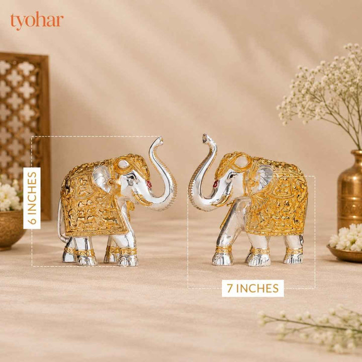 Trunk Up Elephant Pair - Gold & Silver Plated