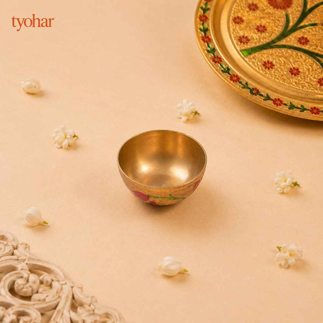 Brass Floral Meenakari Pooja Thali Set (10 Inch)