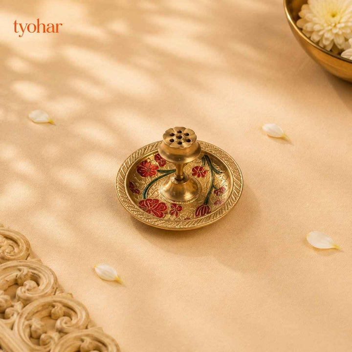Brass Floral Meenakari Pooja Thali Set (10 Inch)