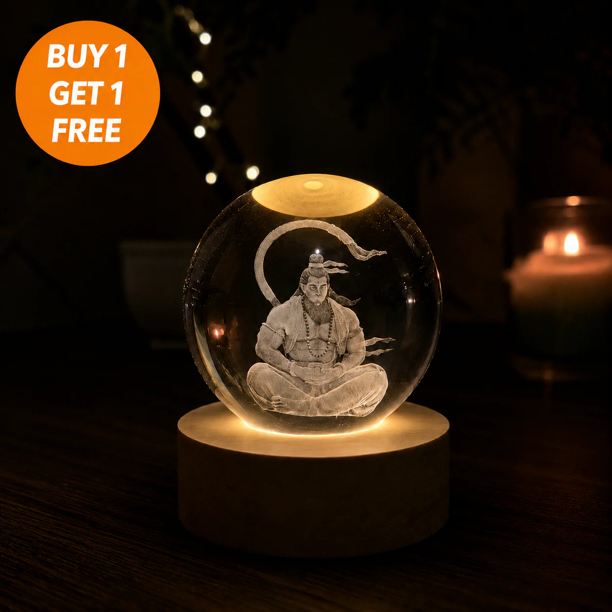 Divine Crystal Lamp – Laser Engraved God Night Light with Wooden LED Base