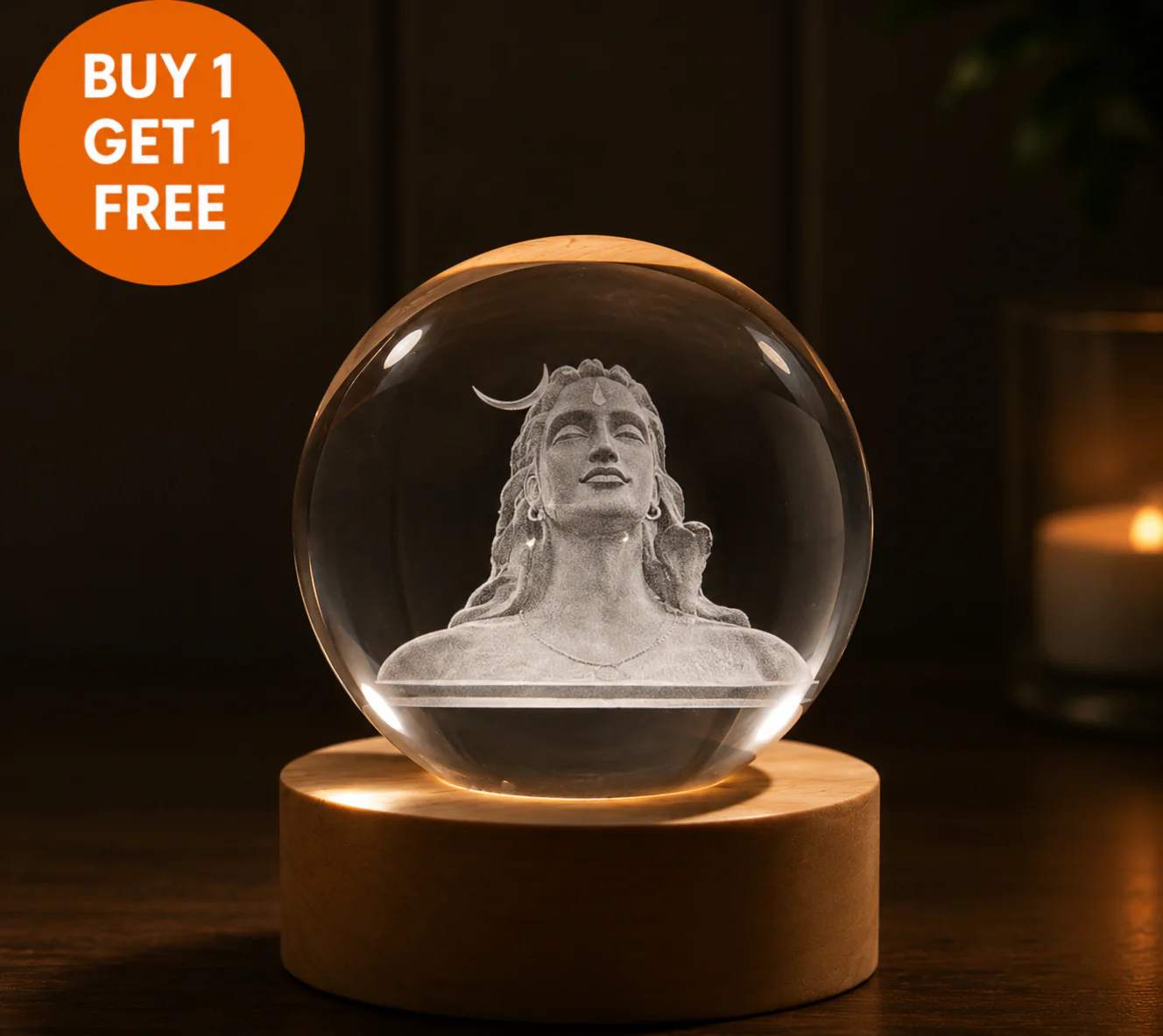 Divine Crystal Lamp – Laser Engraved God Night Light with Wooden LED Base