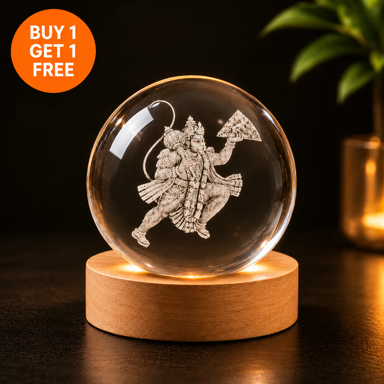Divine Crystal Lamp – Laser Engraved God Night Light with Wooden LED Base